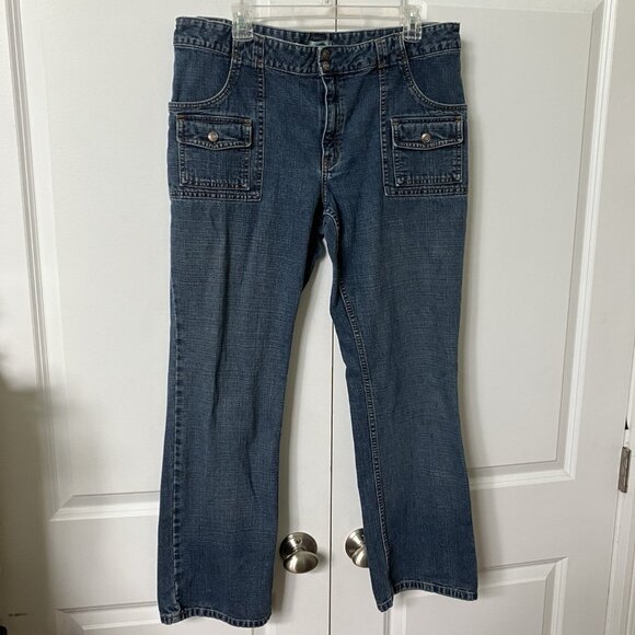 Vintage Old Navy Cargo Jeans Womens Low Rise 2002 Y2K Straight Leg Blue Denim - Picture 1 of 11